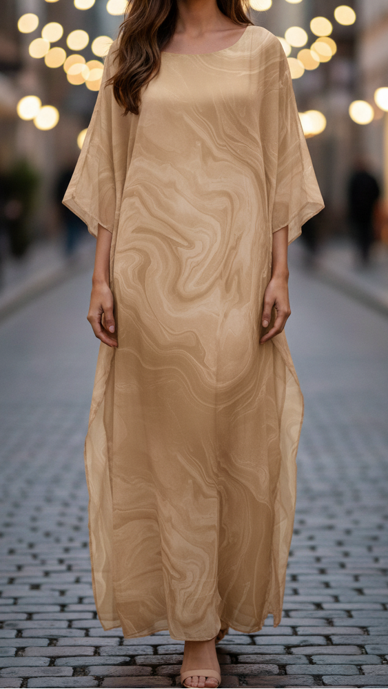 Duttini | Flowing Chiffon Kaftan Maxi Dress Batwing Sleeve Formal