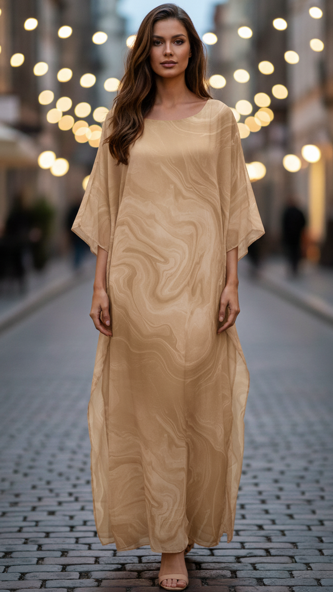 Duttini | Flowing Chiffon Kaftan Maxi Dress Batwing Sleeve Formal