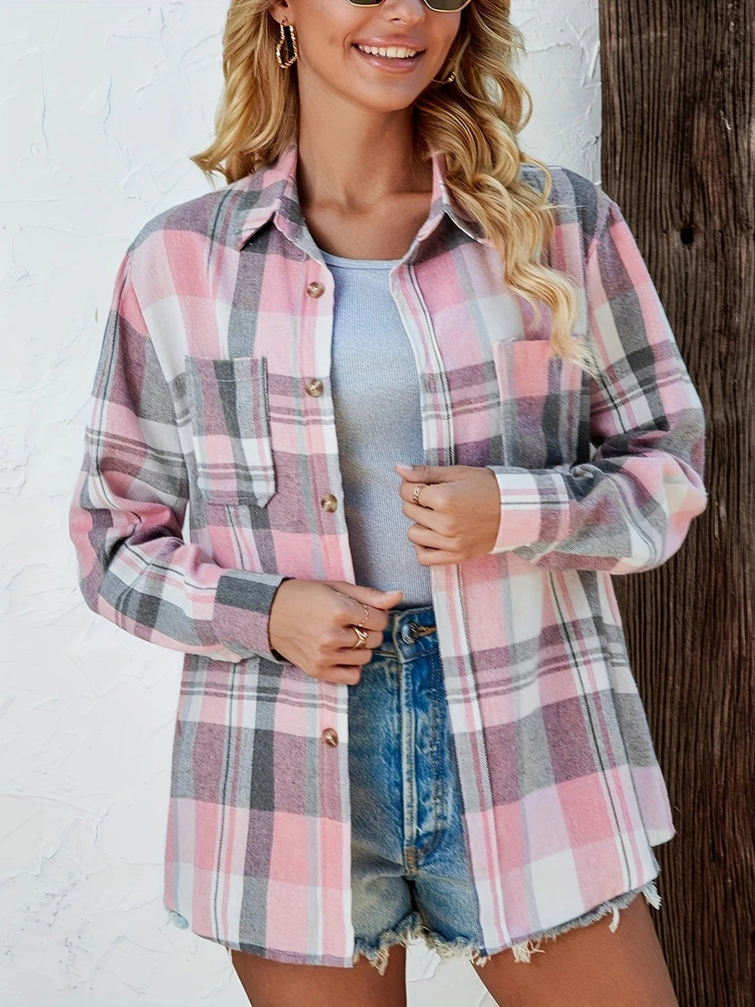 Duttini | Elegant Oversized Plaid Flannel Button-Down Shirt