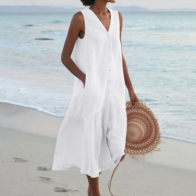 Duttini | Elegant Sleeveless Buttoned Midi Dress with a Timeless Finish