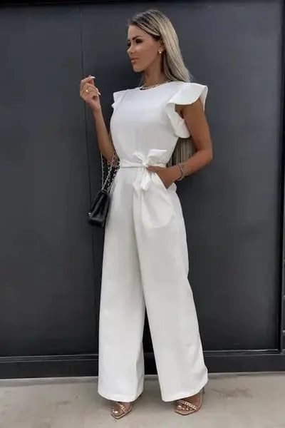 Duttini | Ruffle Sleeve Belted Jumpsuit