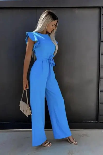Duttini | Ruffle Sleeve Belted Jumpsuit