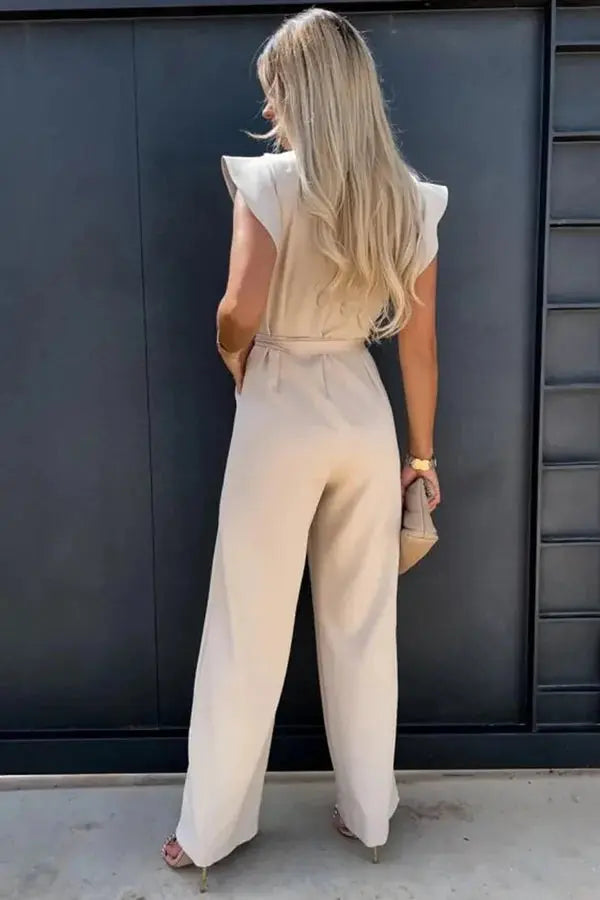 Duttini | Ruffle Sleeve Belted Jumpsuit