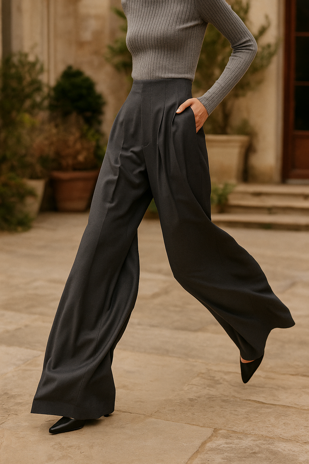 Duttini | Wide Leg Draped Pants for Women in Black