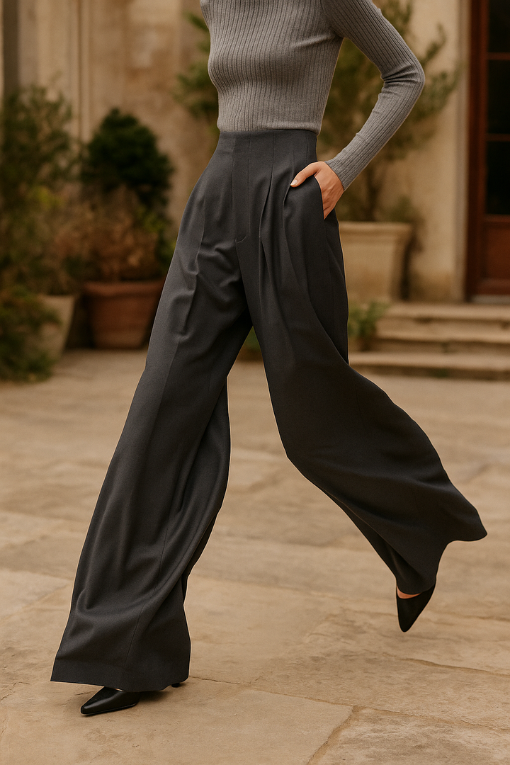 Duttini | Wide Leg Draped Pants for Women in Black