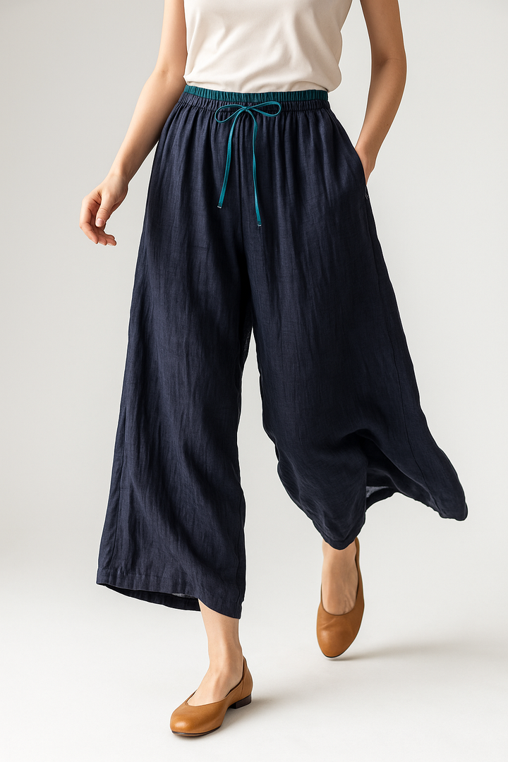 Duttini | Linen Trousers for Women in Classic Fit, Beige