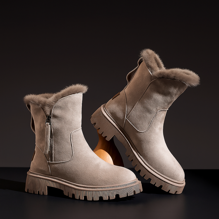 Duttini | Lightweight Fur Trim Lug Sole Ankle Boots for Effortless Wear