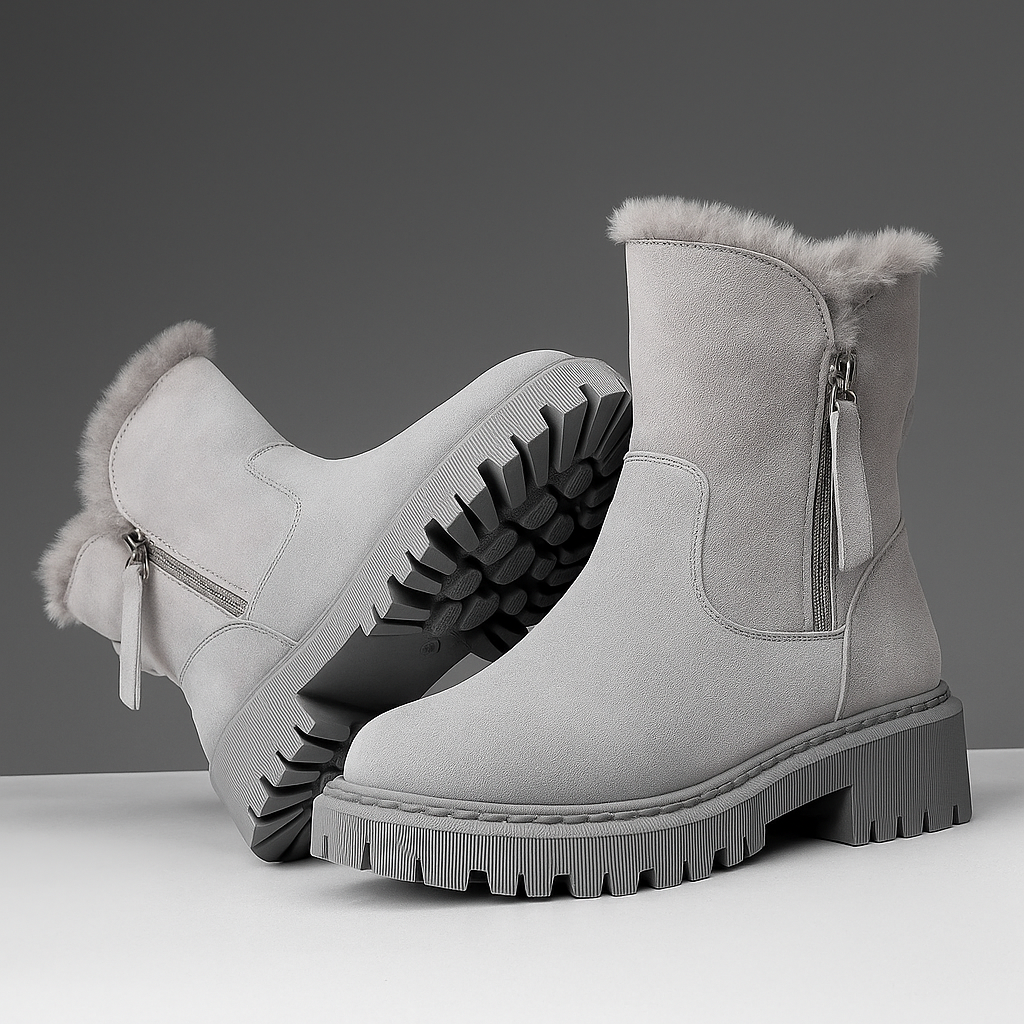 Duttini | Lightweight Fur Trim Lug Sole Ankle Boots for Effortless Wear