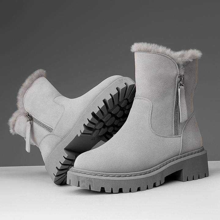 Duttini | Lightweight Fur Trim Lug Sole Ankle Boots for Effortless Wear