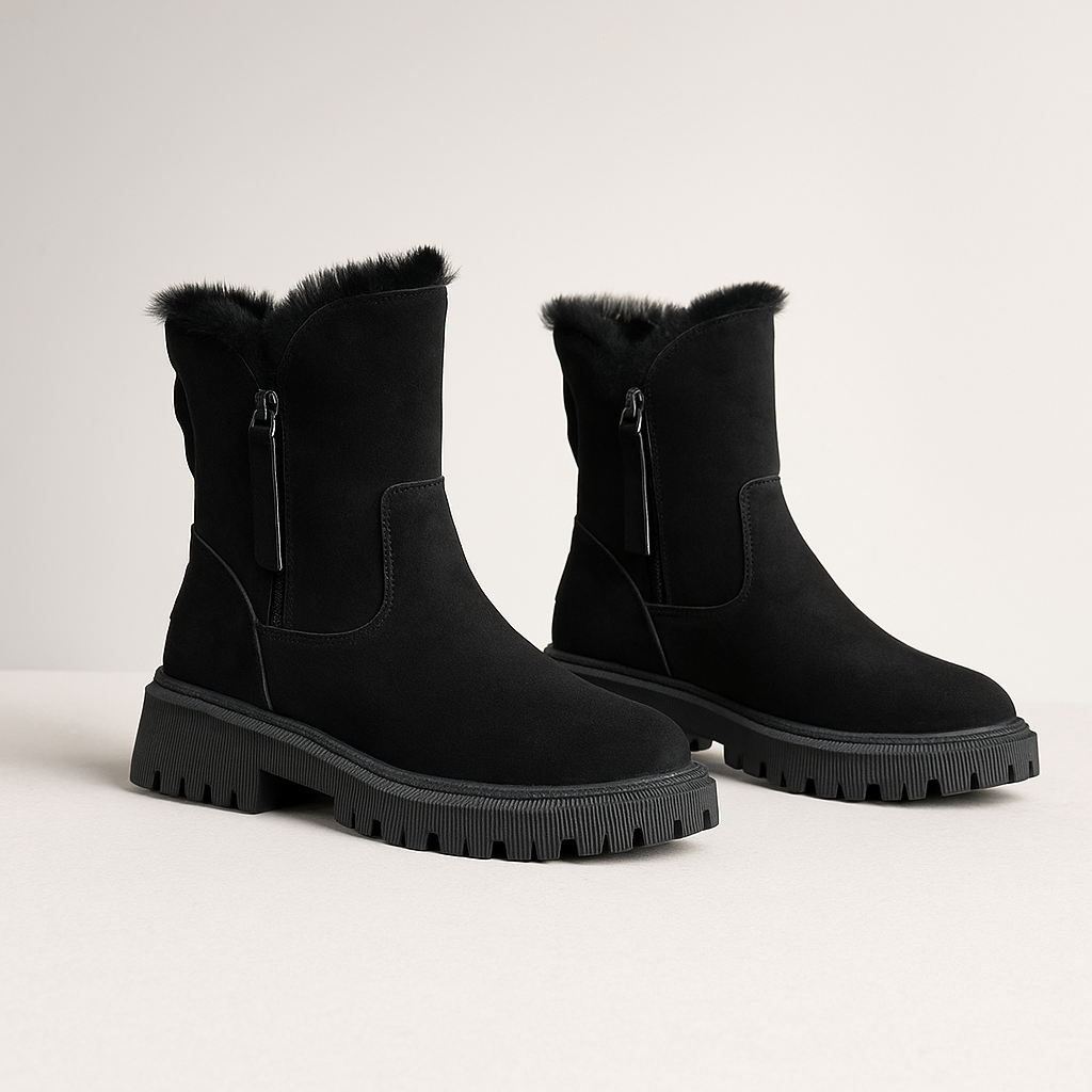 Duttini | Lightweight Fur Trim Lug Sole Ankle Boots for Effortless Wear