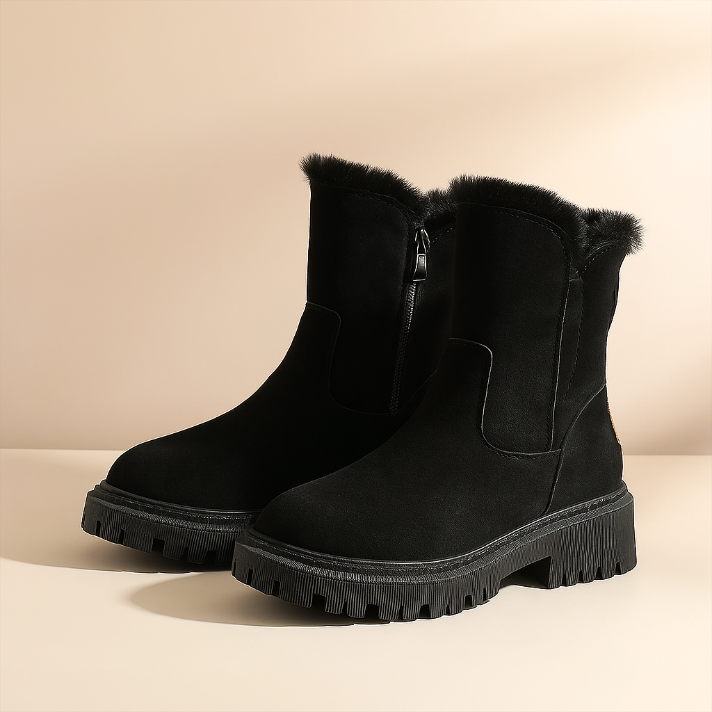 Duttini | Lightweight Fur Trim Lug Sole Ankle Boots for Effortless Wear