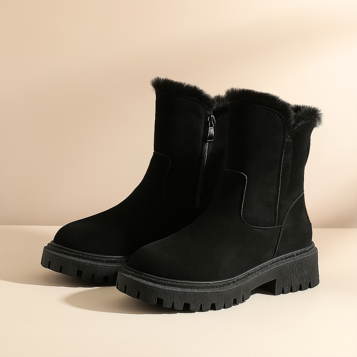 Duttini | Lightweight Fur Trim Lug Sole Ankle Boots for Effortless Wear