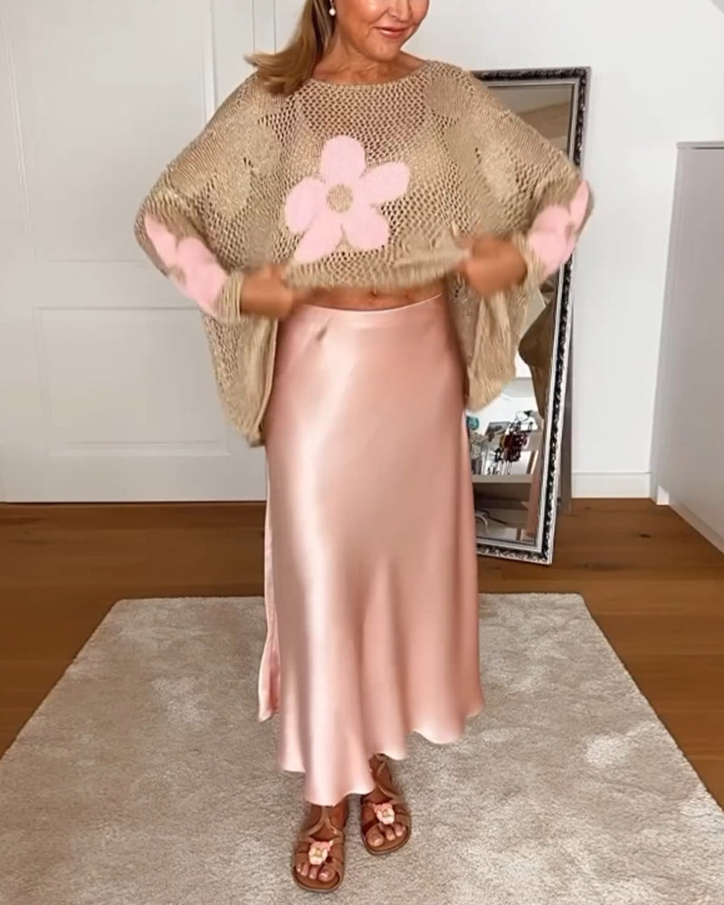 Duttini | Modern Crochet Top Floral Open Weave Long Sleeve