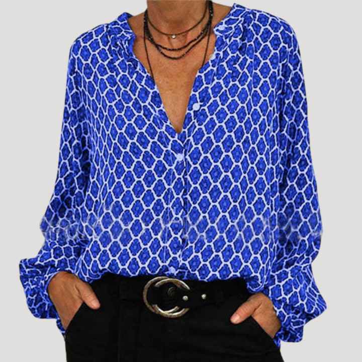 Duttini | Long Sleeve V-Neck Printed Blouse