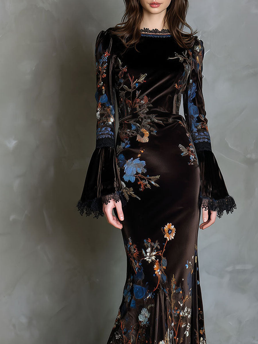 Duttini | Velvet Floral Elegance Evening Dress