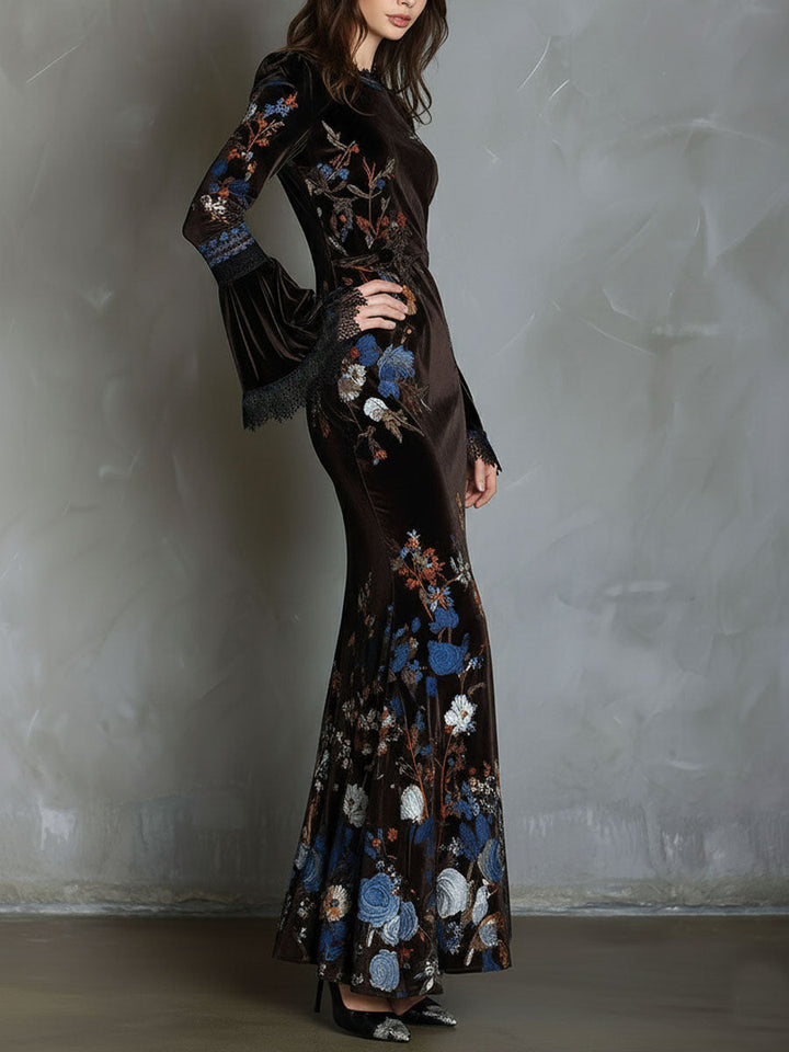 Duttini | Velvet Floral Elegance Evening Dress