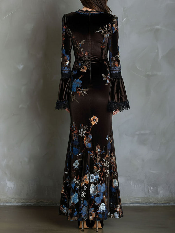 Duttini | Velvet Floral Elegance Evening Dress