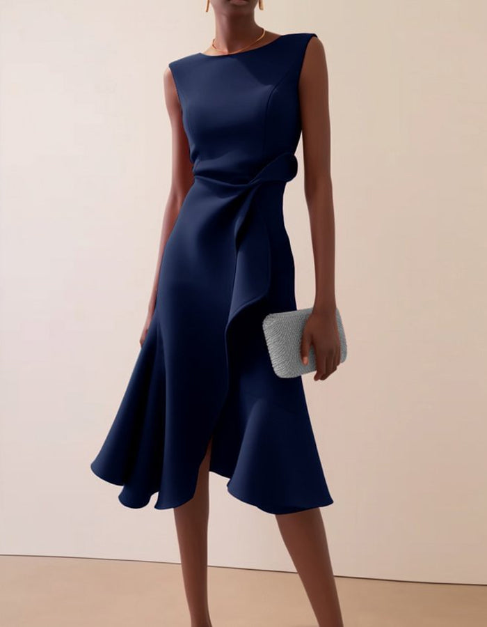 Duttini | Pink Round Neck Ruffle Bow Dress