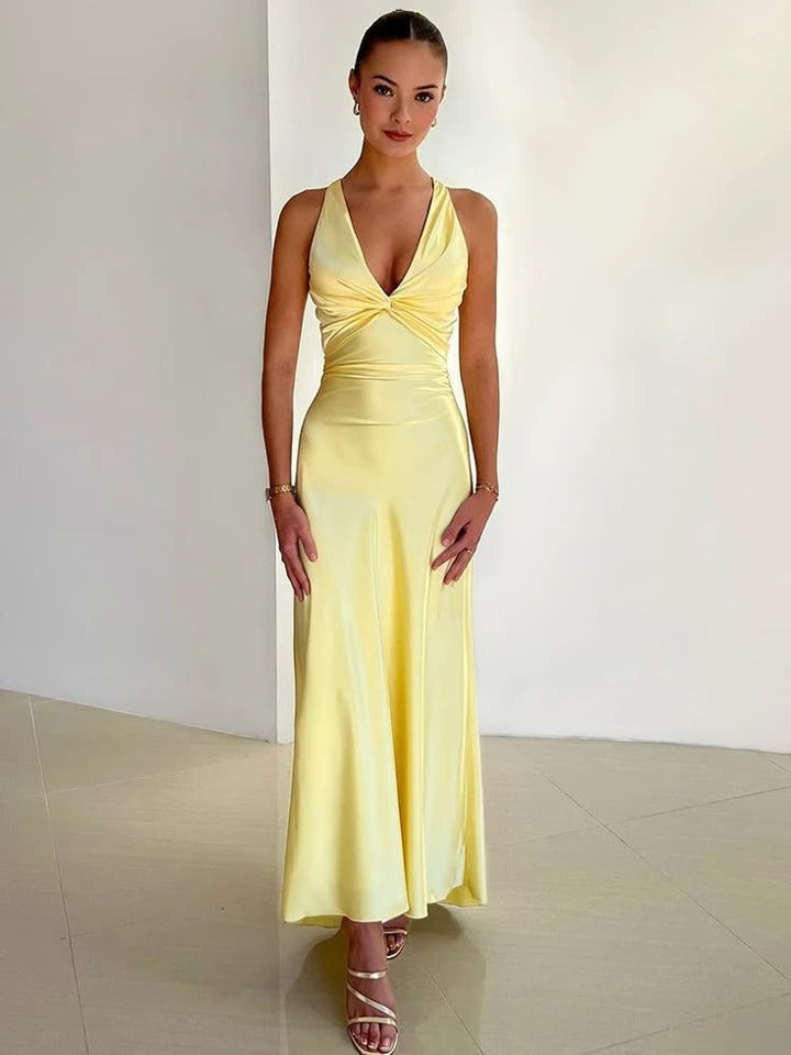 Duttini | Flowing Wedding Guest V-Neck Maxi Dress with a Timeless Finish