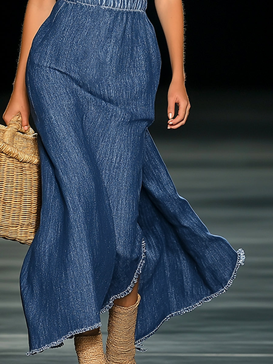 Duttini | Denim Strapless Evening Dress