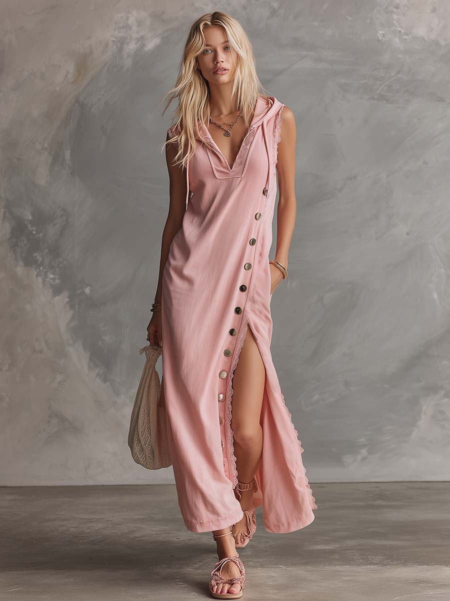 Duttini | Pink Lace V-Neck Evening Dress