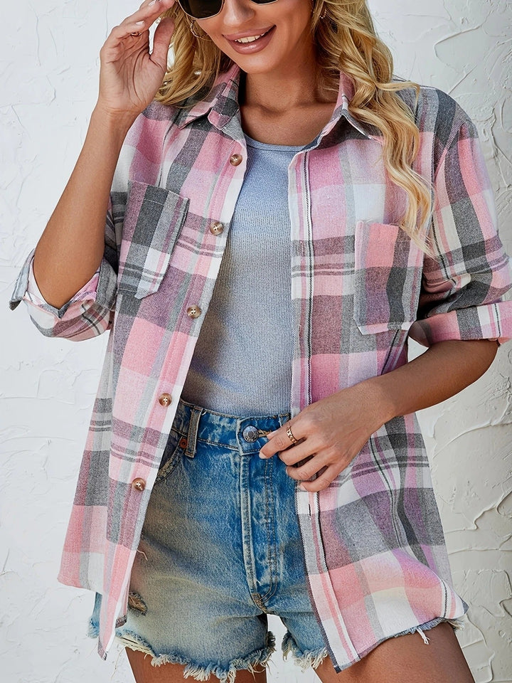 Duttini | Elegant Oversized Plaid Flannel Button-Down Shirt
