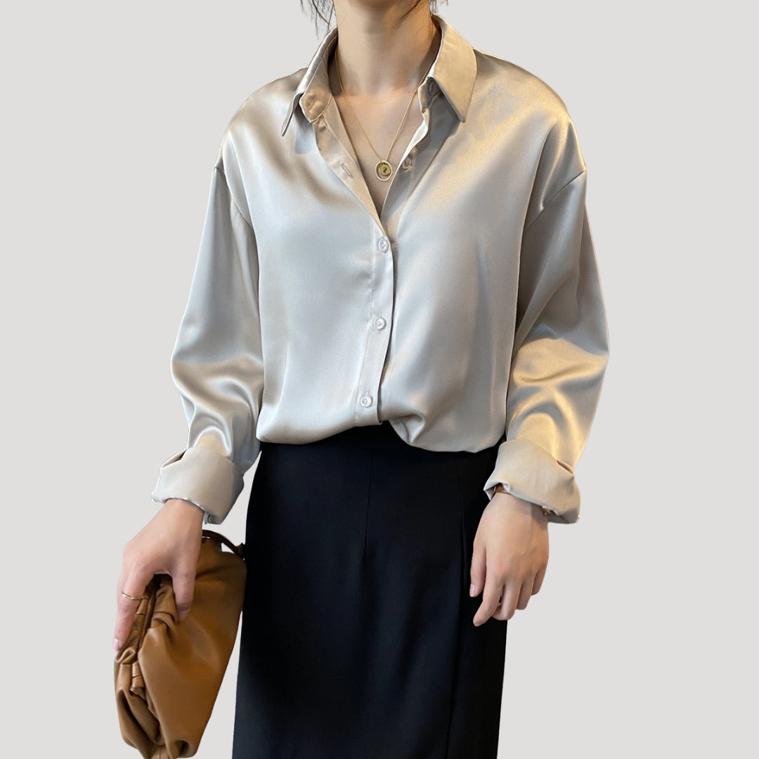 Duttini | Satin Long Sleeve Button Up Blouse