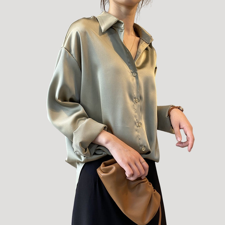 Duttini | Satin Long Sleeve Button Up Blouse