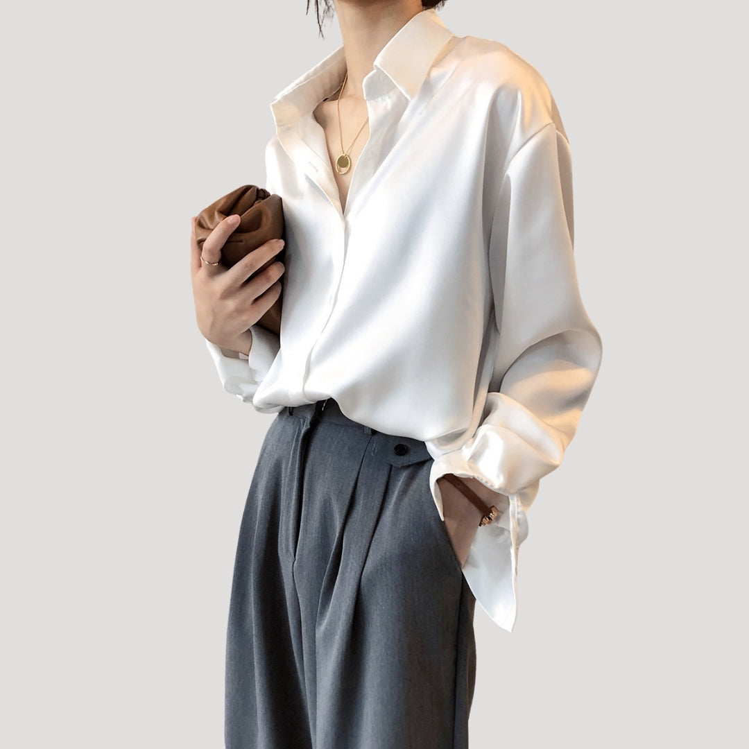 Duttini | Satin Long Sleeve Button Up Blouse