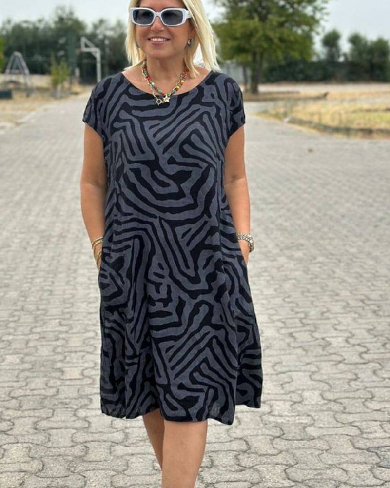 Duttini | Sculpted Summer Dress With Round Neck And Elegant Print
