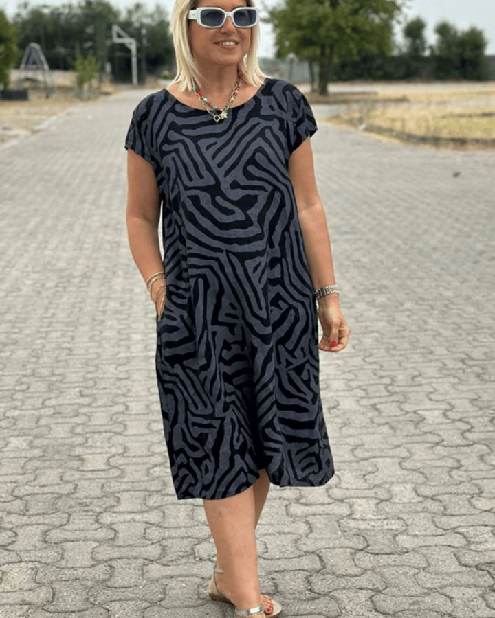 Duttini | Sculpted Summer Dress With Round Neck And Elegant Print