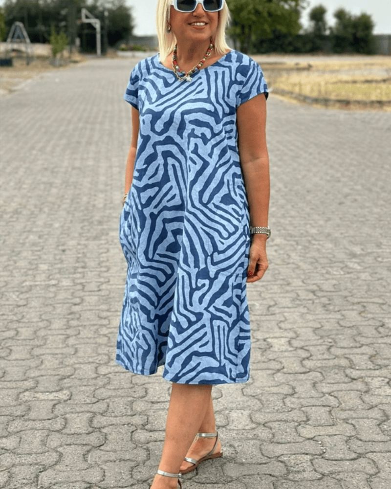 Duttini | Sculpted Summer Dress With Round Neck And Elegant Print