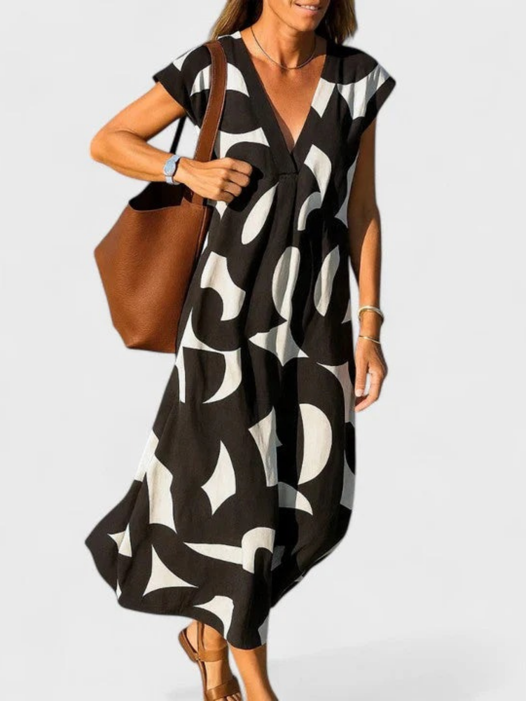 Duttini | Flowing V-Neck Dress for Women in Lightweight Fabric