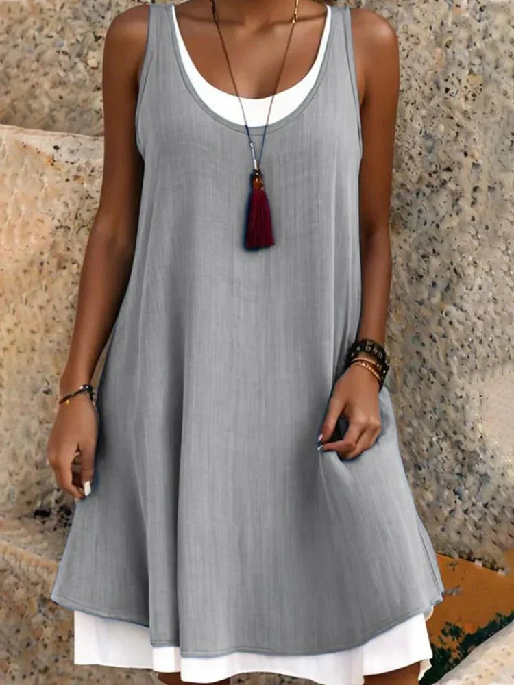 Duttini | Graceful Sleeveless Scoop Neck Layered Mini Dress