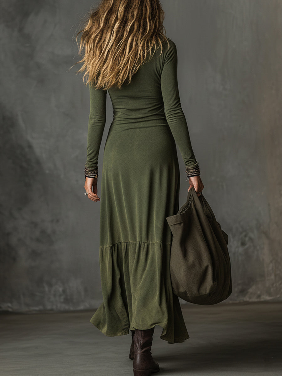 Duttini | Bohemian Washed Cotton Half-Zip Hem Dress