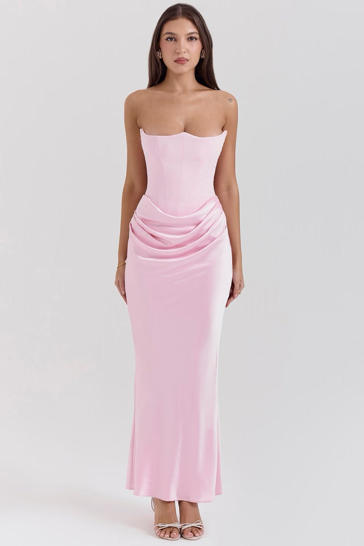 Duttini | Sculpted Wedding Guest Lace Strapless Dress Evening