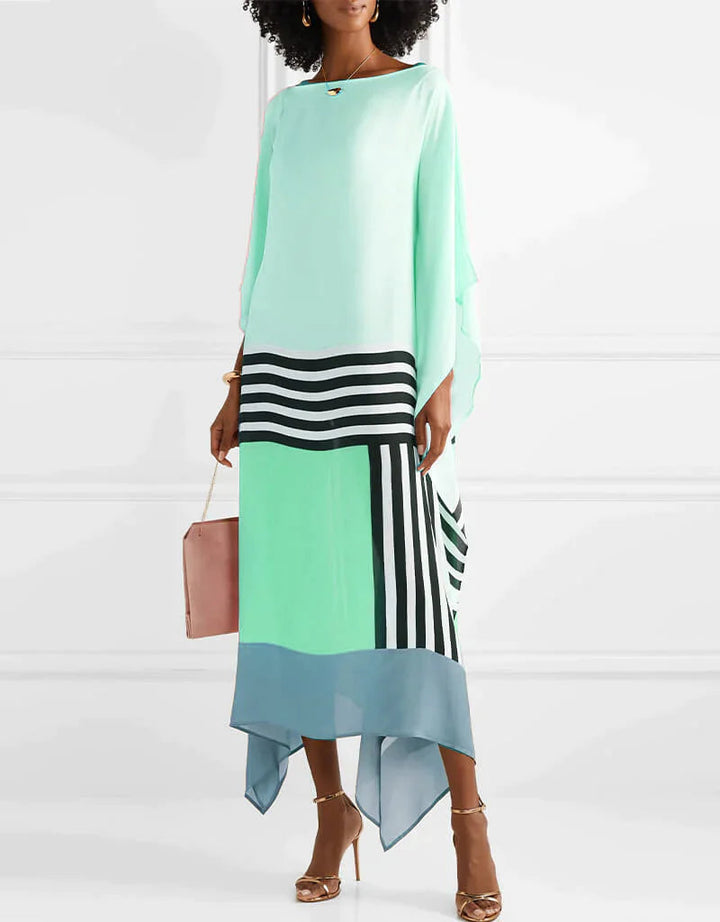 Duttini | Sophisticated Caftan Dress Geometric Print Batwing Sleeve Maxi Dress