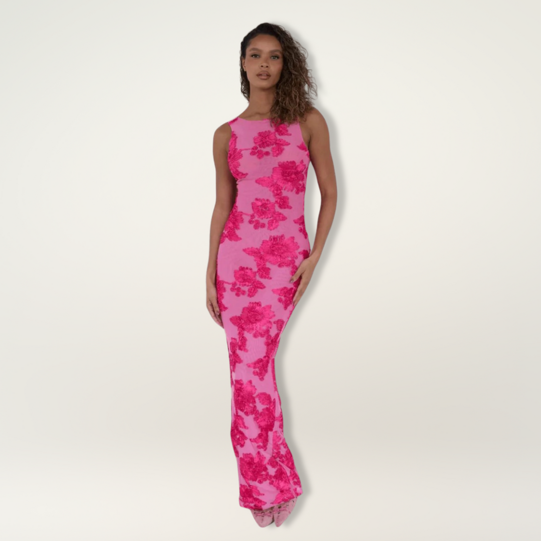Duttini | Elegant Maxi Dress With Pink Floral Design