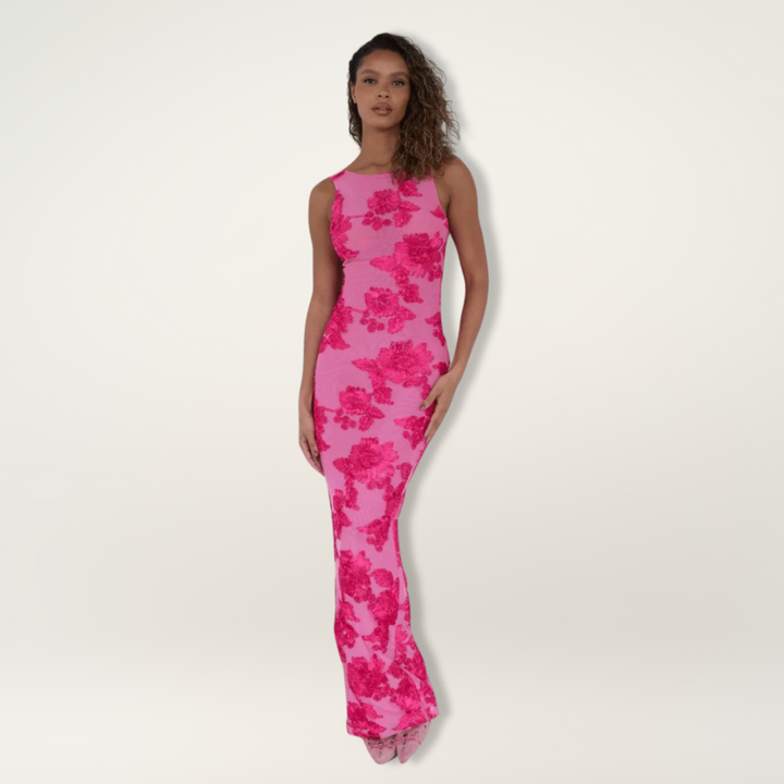 Duttini | Elegant Maxi Dress With Pink Floral Design