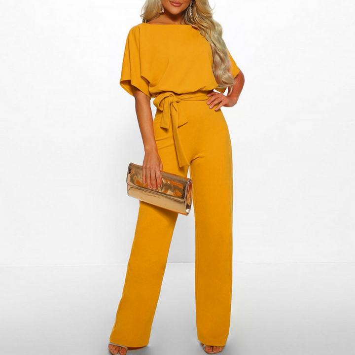 Duttini | Romantic Belted Wide Leg Jumpsuit Batwing Sleeve Elegant