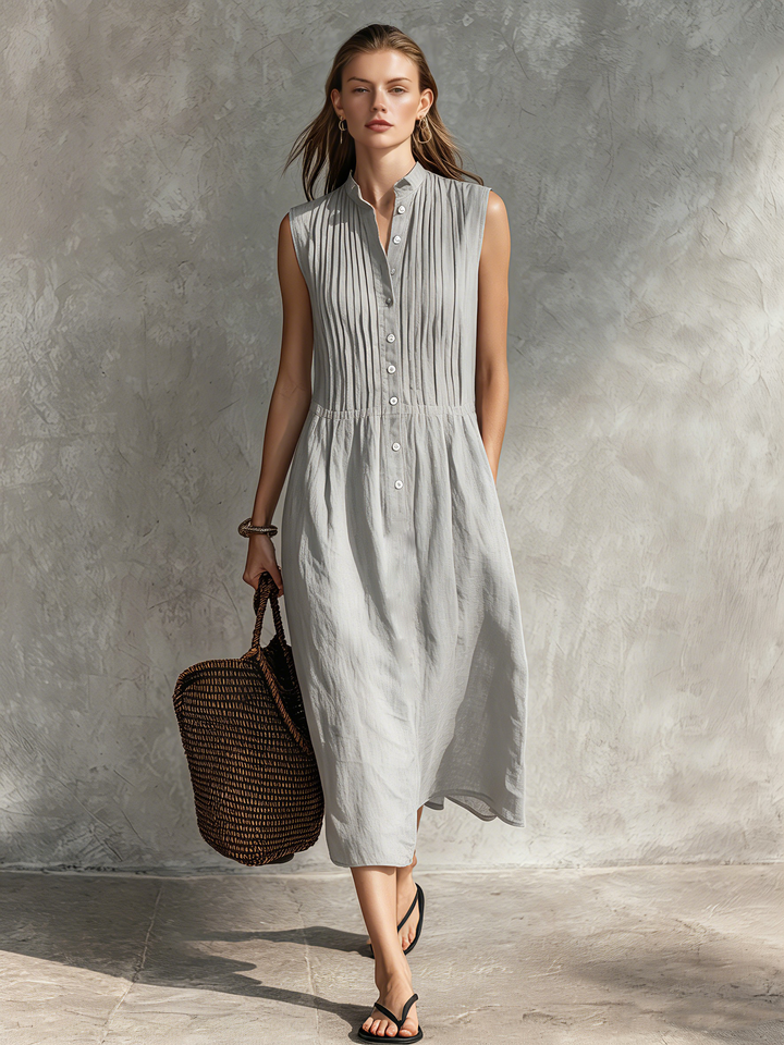 Duttini | Casual Grey Cotton-Linen Sleeveless Dress