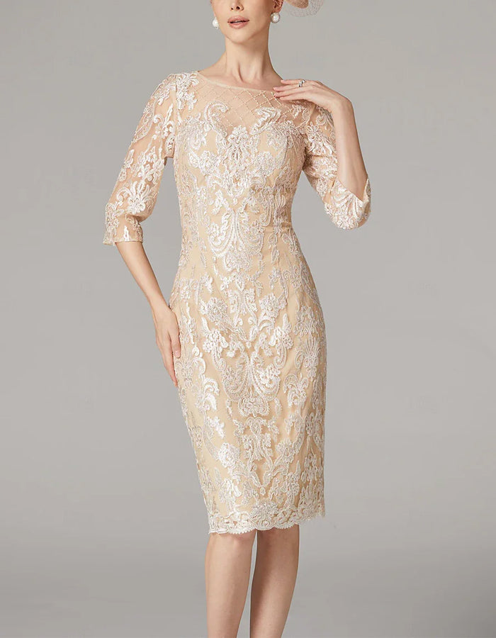 Duttini | Apricot Chiffon Bodycon Embroidered Long Dress