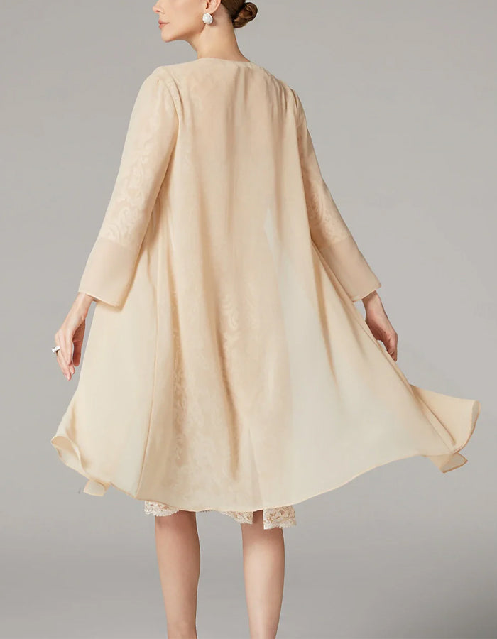 Duttini | Apricot Chiffon Bodycon Embroidered Long Dress