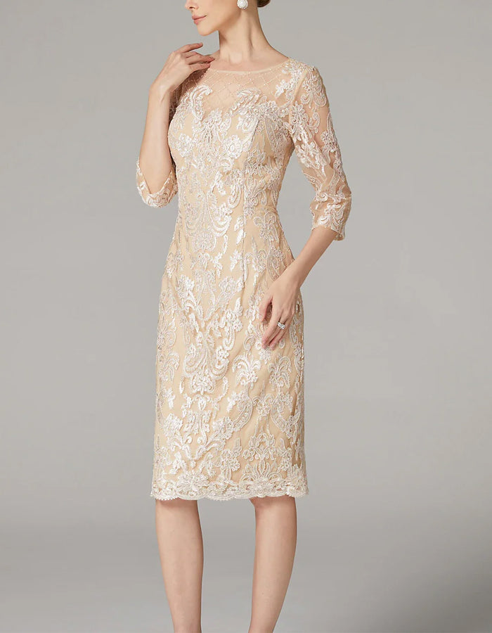 Duttini | Apricot Chiffon Bodycon Embroidered Long Dress
