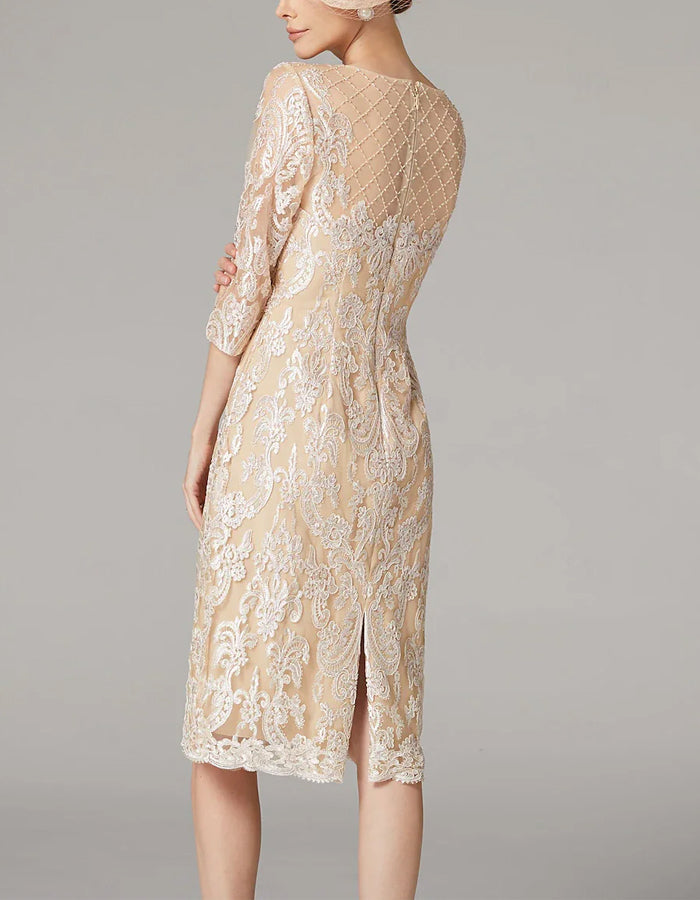 Duttini | Apricot Chiffon Bodycon Embroidered Long Dress