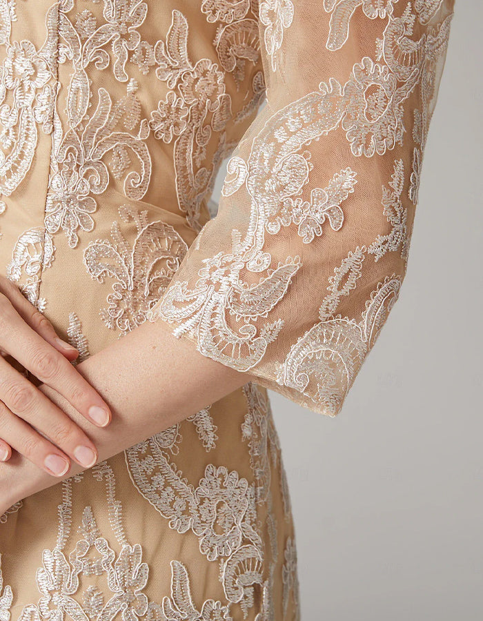 Duttini | Apricot Chiffon Bodycon Embroidered Long Dress