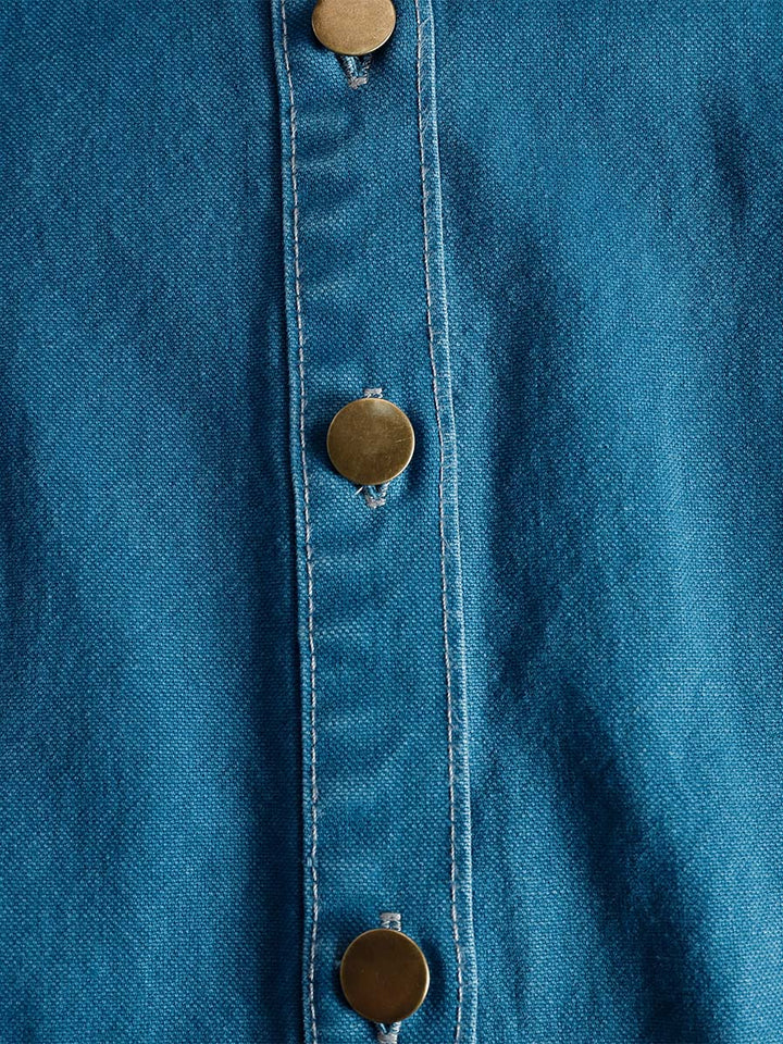 Duttini | V-Neck Short-Sleeved Organza Blue Denim Dress