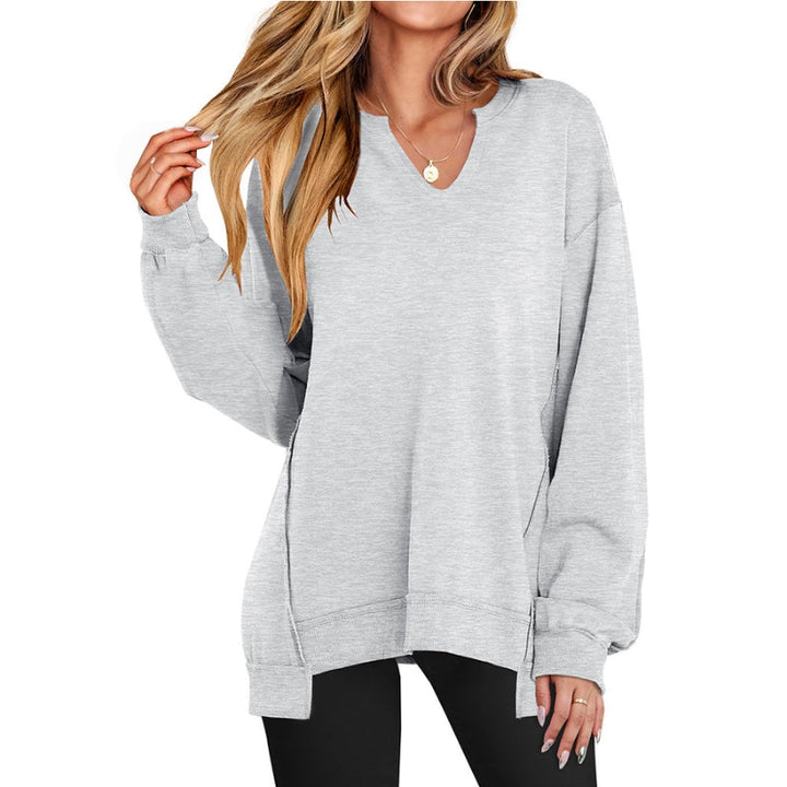 Duttini | Sculpted Oversized V-Neck Sweatshirt Tunic Long Sleeve