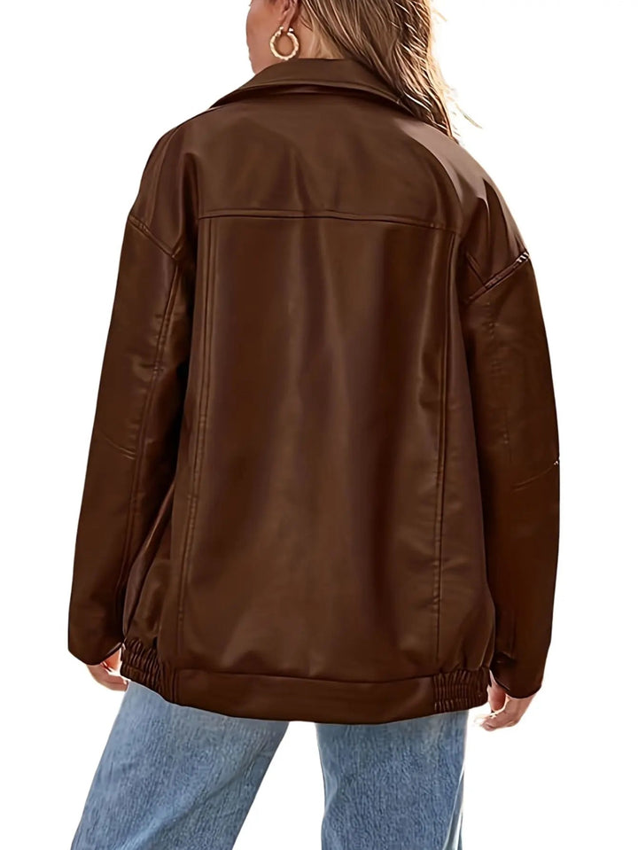 Duttini | Women’s Classic Oversized Leather Bomber Jacket