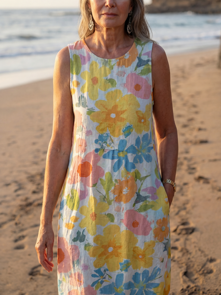 Duttini | Flowing Coastal Texture Midi Dress with Graceful Drape